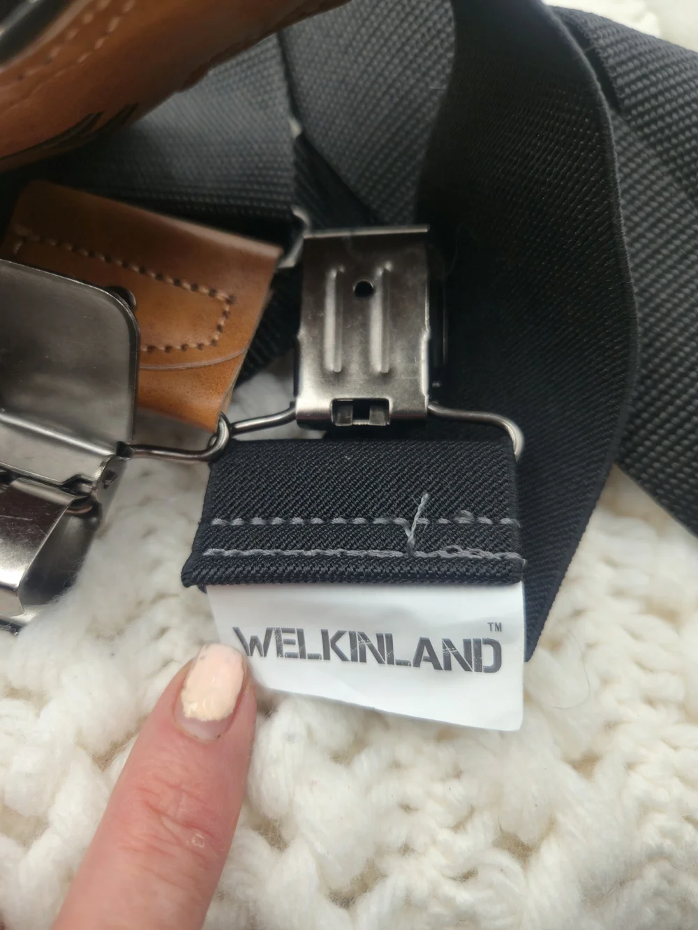 Logo Black Elastic en’s Suspenders with Brown Leather Accent